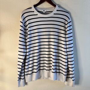 Uniqlo Black and White Striped Crewneck Sweater 100% Cotton Mens Size Large